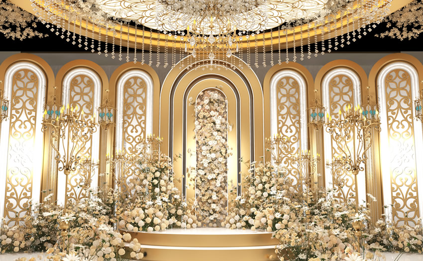 科尔沁右翼中香槟色调婚礼堂效果展示
